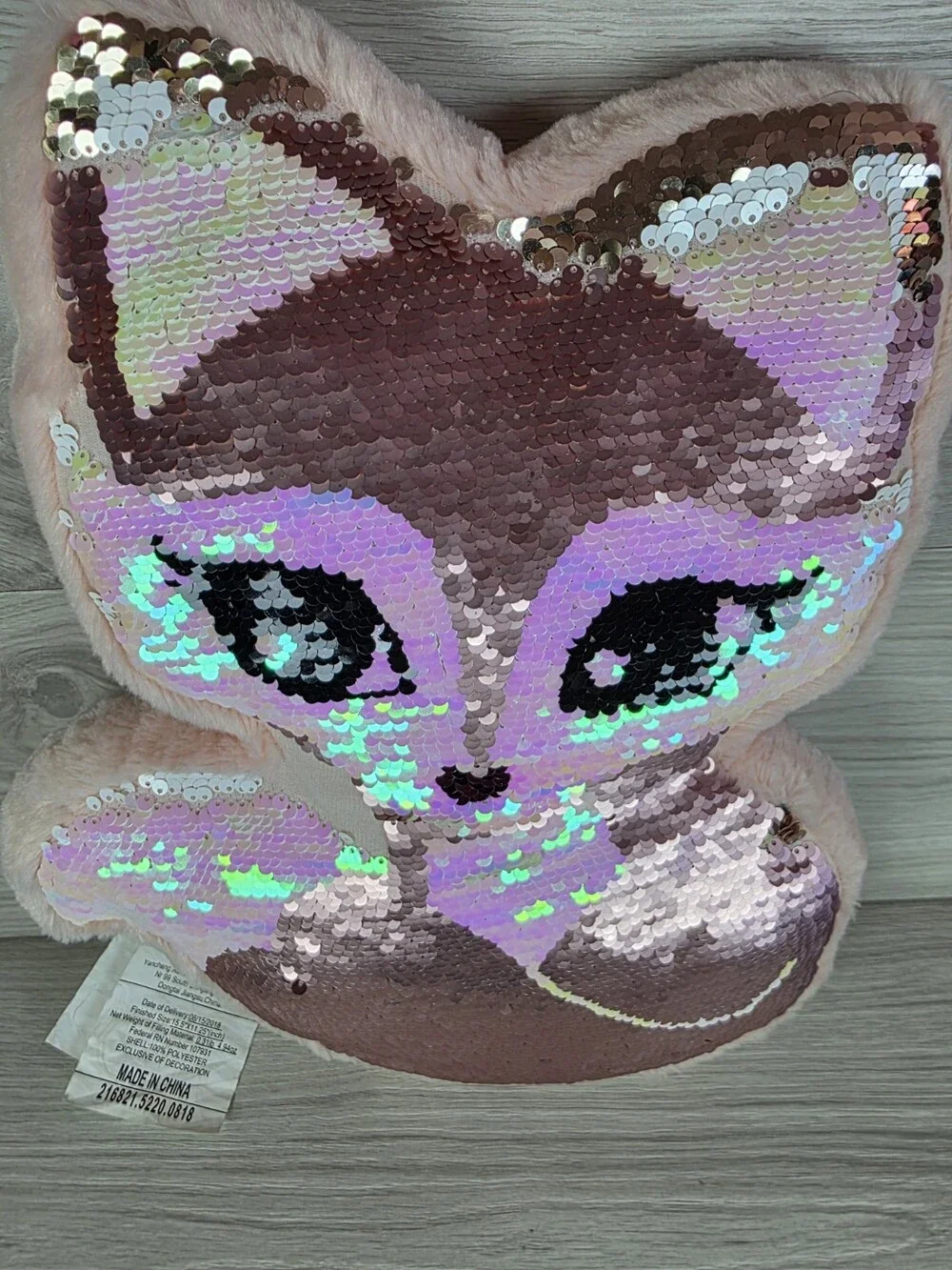 Justice Fox Flip Sequin Pink Throw Pillow Plush 15